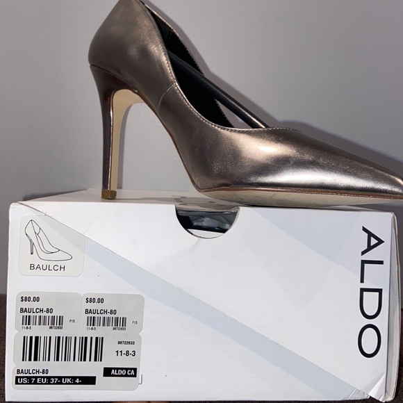 Worn Once - Pristine Leather Pewter Heeled Sexy Pumps Size 7 - Picture 3 of 4